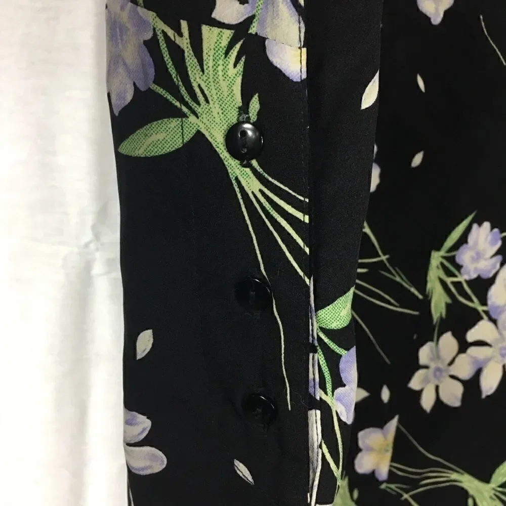 Top shop black white floral size 12 romper button closure on sleeves